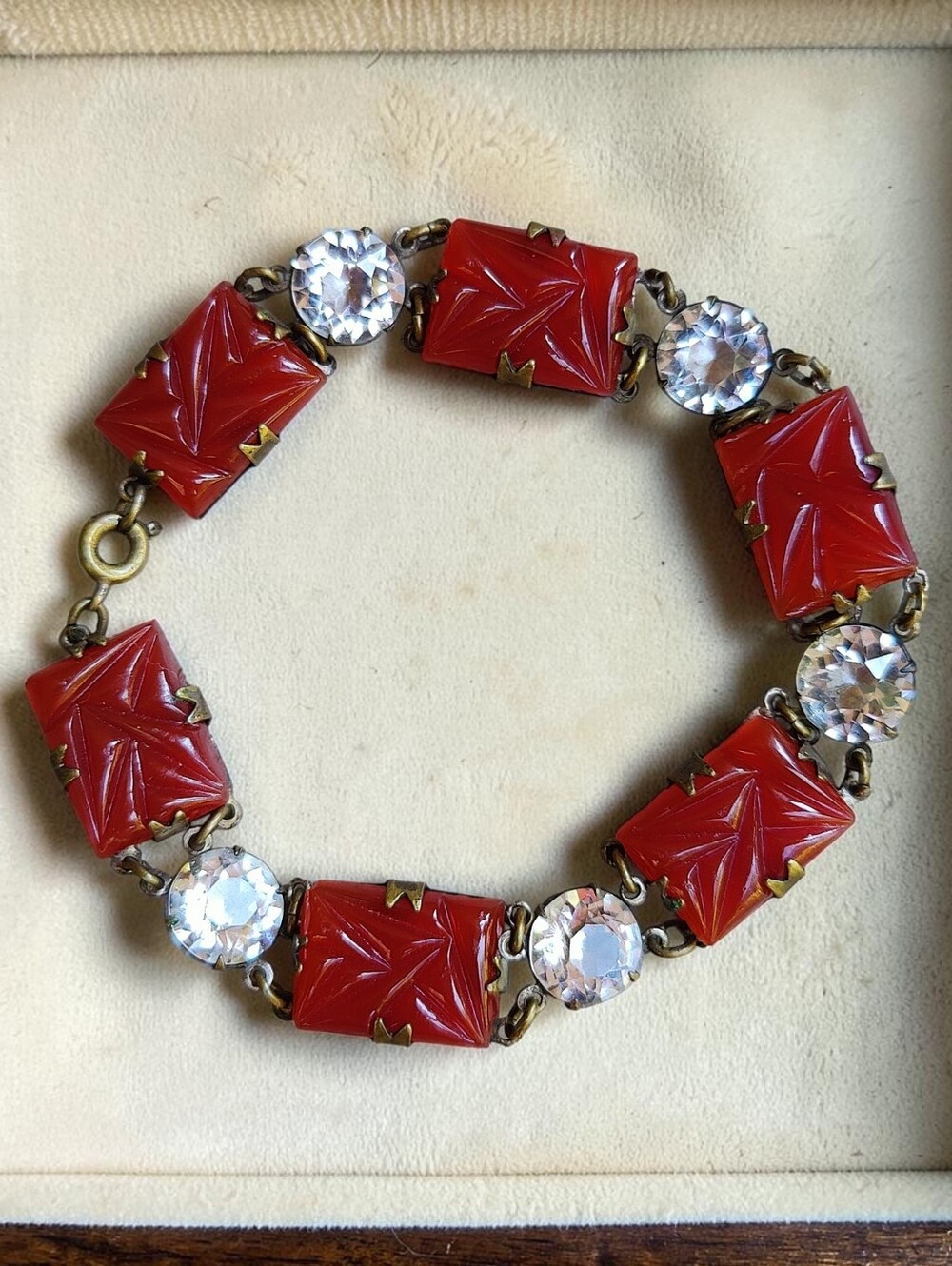 Vintage Art Deco Carnelian Czech Glass Bracelet